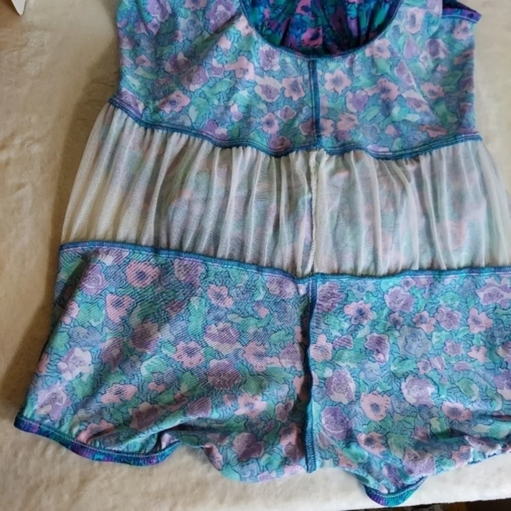 Maxine of Hollywood Blue Green‎ Purple Pink Floral Swimsuit with side splits - Picture 7 of 14